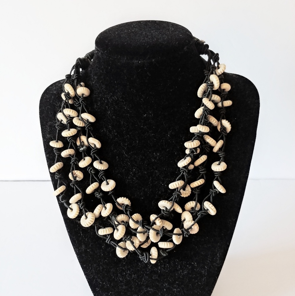 Vintage Beaded Necklace White Multi Strand Choker Summer Jewelry Beach Glamour